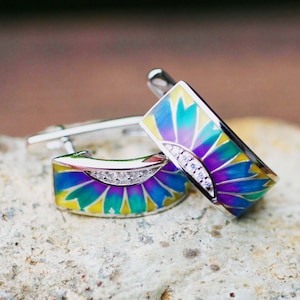 Enamel Flower Earrings Handcrafted in Sterling Silver 925 , Small Hoops , From Canada
