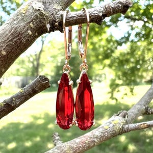 Boucles d'oreilles rubis fabriquées en laboratoire, or rose 14 carats vermeil, pierre de naissance de juillet