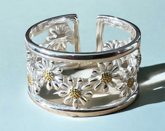 Schöner Daisy Ring aus Sterlingsilber 925 mit verstellbarer Ringschiene