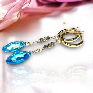 Luxurious 18k Gold Swiss Blue Topaz Earrings - Celebrate December Birthstone Brilliance
