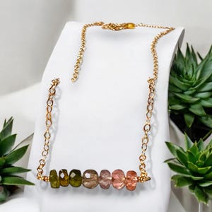 Minimalist Natural Rainbow Tourmaline Necklace in 14k Gold Filled , October Birthstone