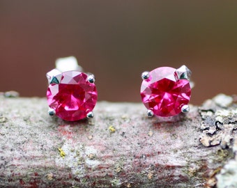 Radiant 6mm Ruby Stud Earrings in Sterling Silver 925 - July Birthstone Beauty for 40th Anniversaries!