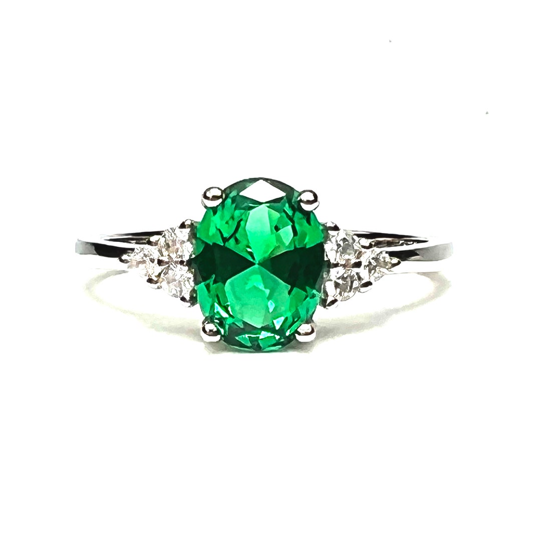 Lab Made Emerald Ring Solid Sterling Silver 925 , May Birthstone