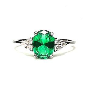 Lab Made Emerald Ring Solid Sterling Silver 925 , May birthstone , Promise Ring
