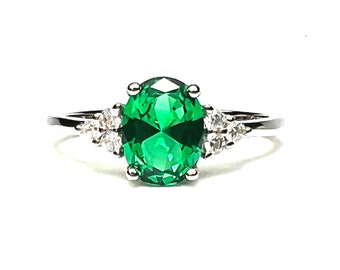 Lab Made Emerald Ring Solid Sterling Silver 925 , May birthstone , Promise Ring