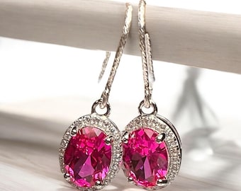 Funkelnde Pink Saphir Ohrringe Handgefertigt aus Sterling Silber 925, September Geburtsstein