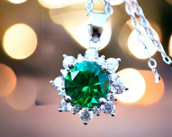 Sparkling Hand Crafted Emerald Pendant Solid Sterling Silver 925 , May Birthstone
