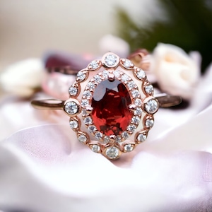 Victorian Design Natural Garnet Ring Handcrafted in 14k Rose Gold Vermeil , January birthstone