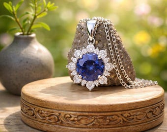 London Blue Topaz Pendant, Sterling Silver, December Birthstone