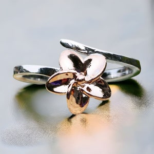 Plumeria Flower Ring in Rose Gold and Silver , Hawaii Ring , Two Tone