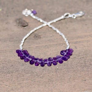 Natural Amethyst Bracelet Sterling Silver Karen Hill Tribe Beads , February Birthstone