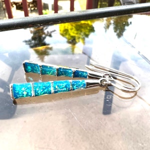 Blue Resin Opal Earrings Sterling Silver 925 , October Birthstone