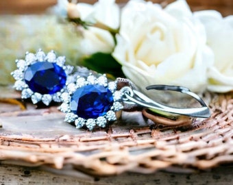 Orecchini a cerchio con zaffiro naturale, argento sterling 925
