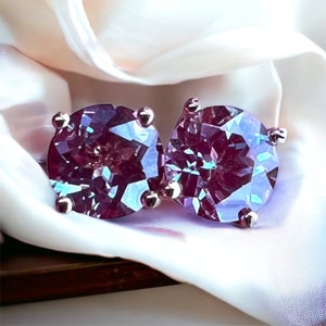 Clous d'oreilles alexandrite en or rose 18 carats vermeil, prêts à être expédiés, 6 mm, pierre de naissance de juin