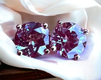 Alexandrite Stud Earrings: 18K Rose Gold Vermeil, June Birthstone, 6mm