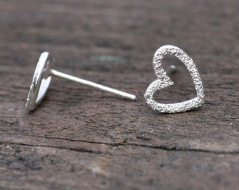 Vintage but New | Small Outline Heart Earrings Sterling Silver 925