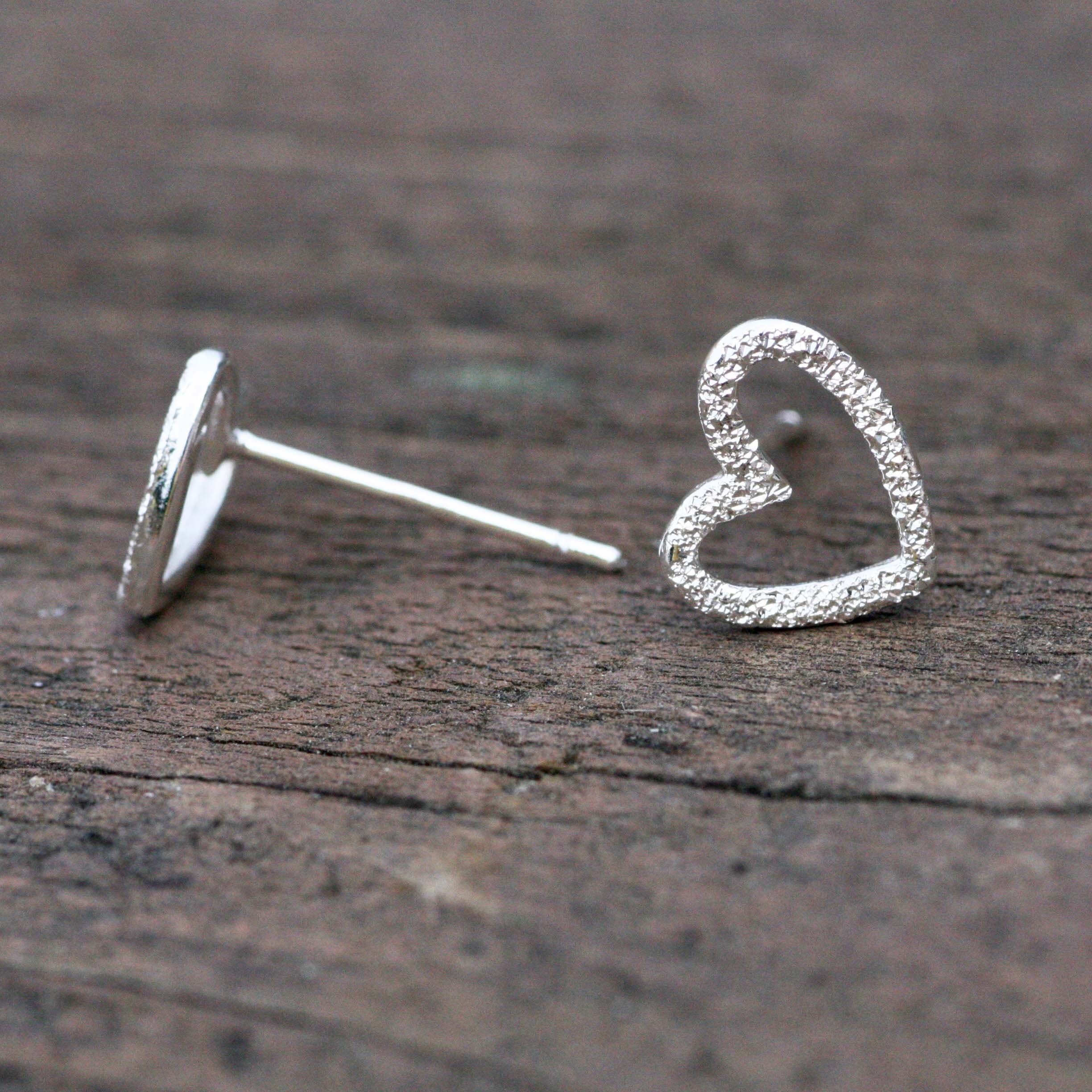 Small Outline Heart Earrings Sterling Silver 925 , From