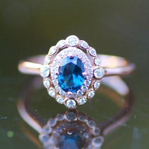 Victorian Design London Blue Topaz Ring in 18K Rose Gold Vermeil , December Birthstone