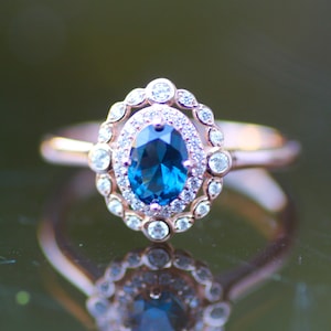 Lab Made London Blue Topaz Ring Rose Gold Vermeil , December Birthstone