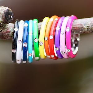 Rainbow Stacking Cloisonné Enamel Band Sterling Silver Purple , Navy , Turquoise , Pink, Hot Pink , Yellow , Orange , Red , Green