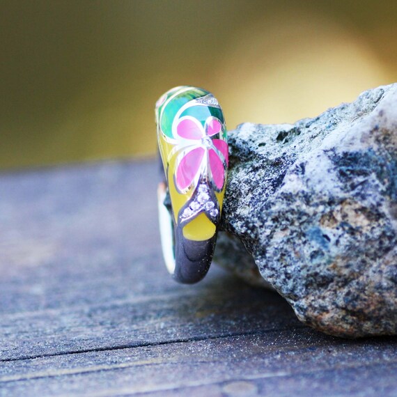 Anello Con Fiori Di Plumeria // Argento Sterling 925 // Anello Con