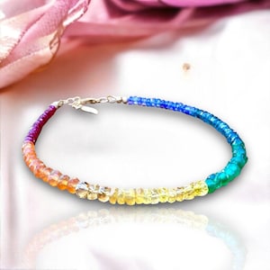 Natural Gems Ruby, Sapphire Rainbow Bracelet Handmade in 14k Gold Filled , Adjustable Length 8 1/2 - 9&quot;