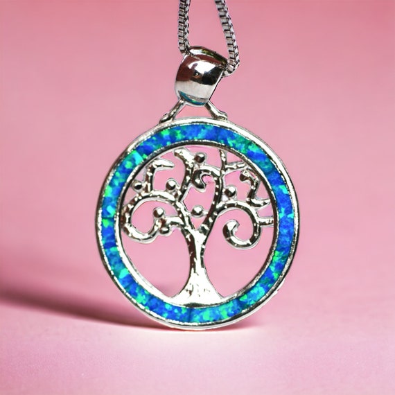 Collana Albero Della Vita In Argento Sterling 925 Con Pietra Opale - Ciondolo A Cuore, Catena Regolabile 45+5 Cm, Regalo Donna