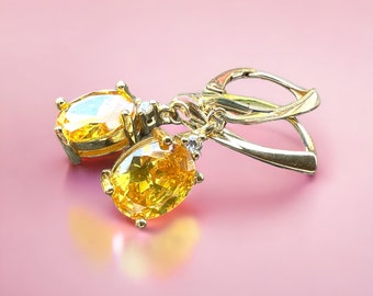 Yellow Citrine Earrings in 14k Gold Vermeil - Novembers Birthstone