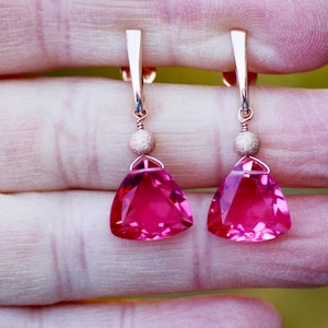 Beautiful Rubellite Pink Tourmaline Earrings Rose in 14k Gold Filled Vermeil , 8th Anniversary , October Birthstone