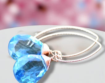 Pendientes de topacio azul Londres claro chapados en oro de 14 k, piedra natal de diciembre