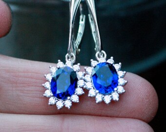 Orecchini A Perno In Argento 925 Con Pietra Portafortuna Zaffiro - Gioiello Donna Rotondo 4mm Per Settembre