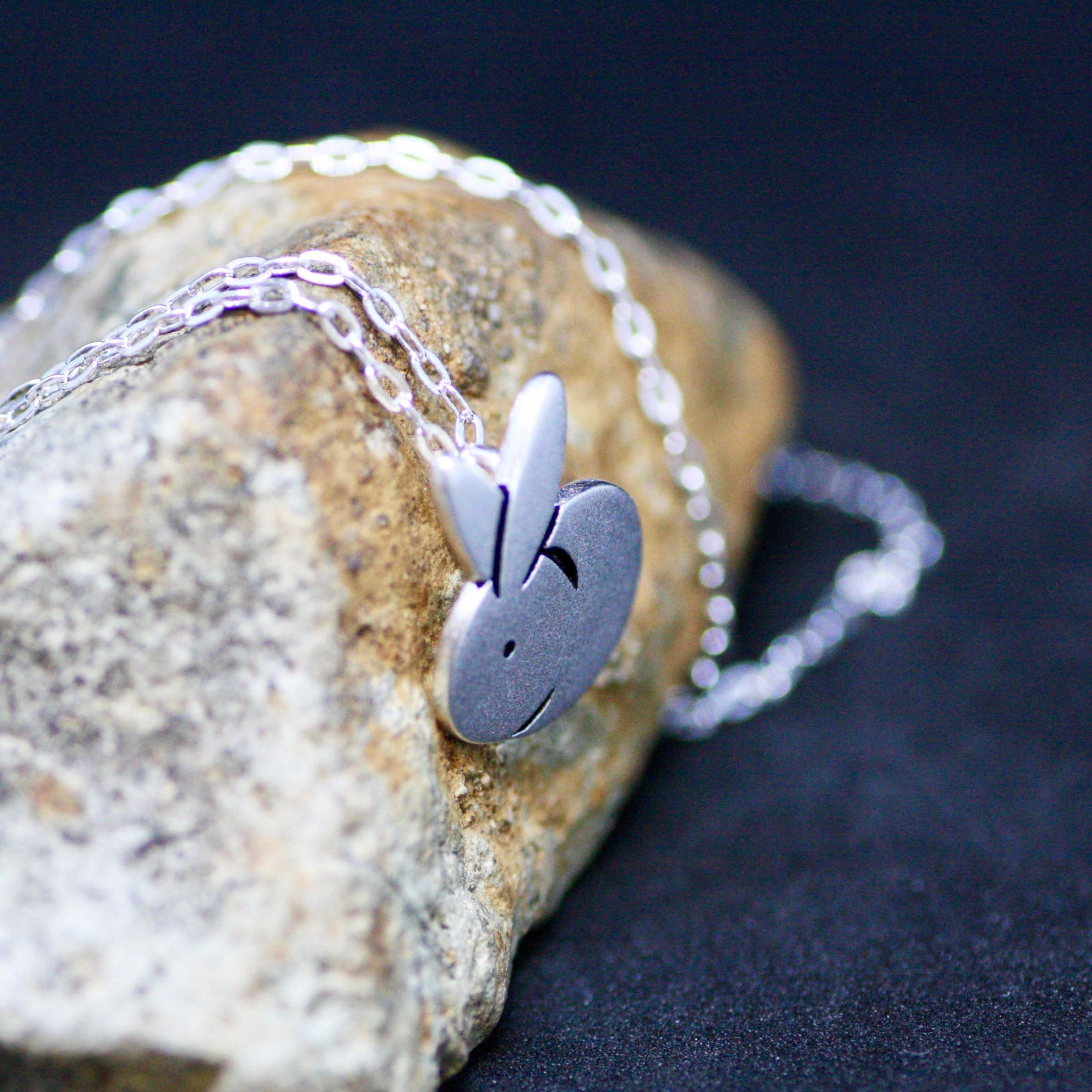 Cute Bunny Rabbit Pendant Sterling Silver 925 , Good Luck