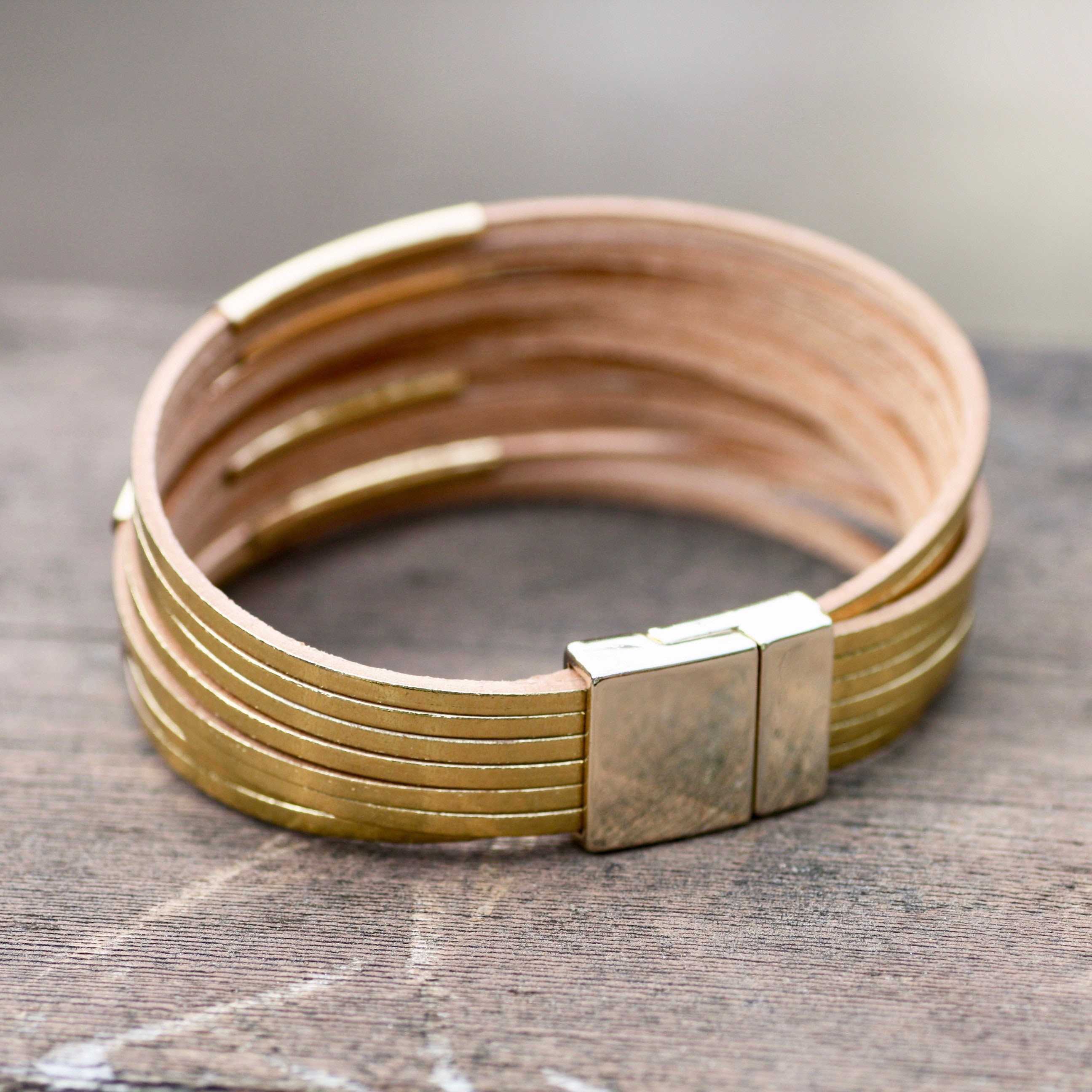 Metallic Gold Color Leather Cuff Bracelet Clasp Etsy