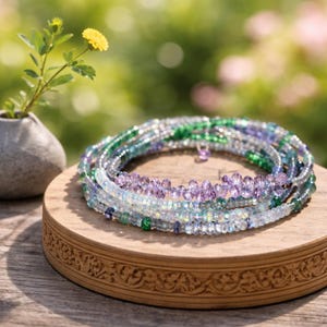 Natural Labradorite Opal Tsavorite Sapphire Necklace Wrap Bracelet 14k white gold , 35.2" - 36.1"