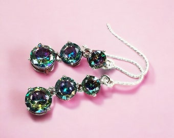 Mystic Rainbow Topaz Earrings, Sterling Silver, December Birthstone