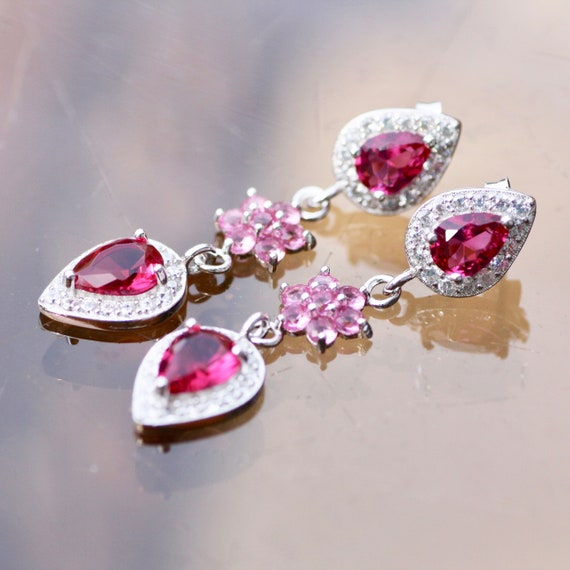 Pink Tourmaline CZ Earrings Sterling Silver 925 October - Etsy