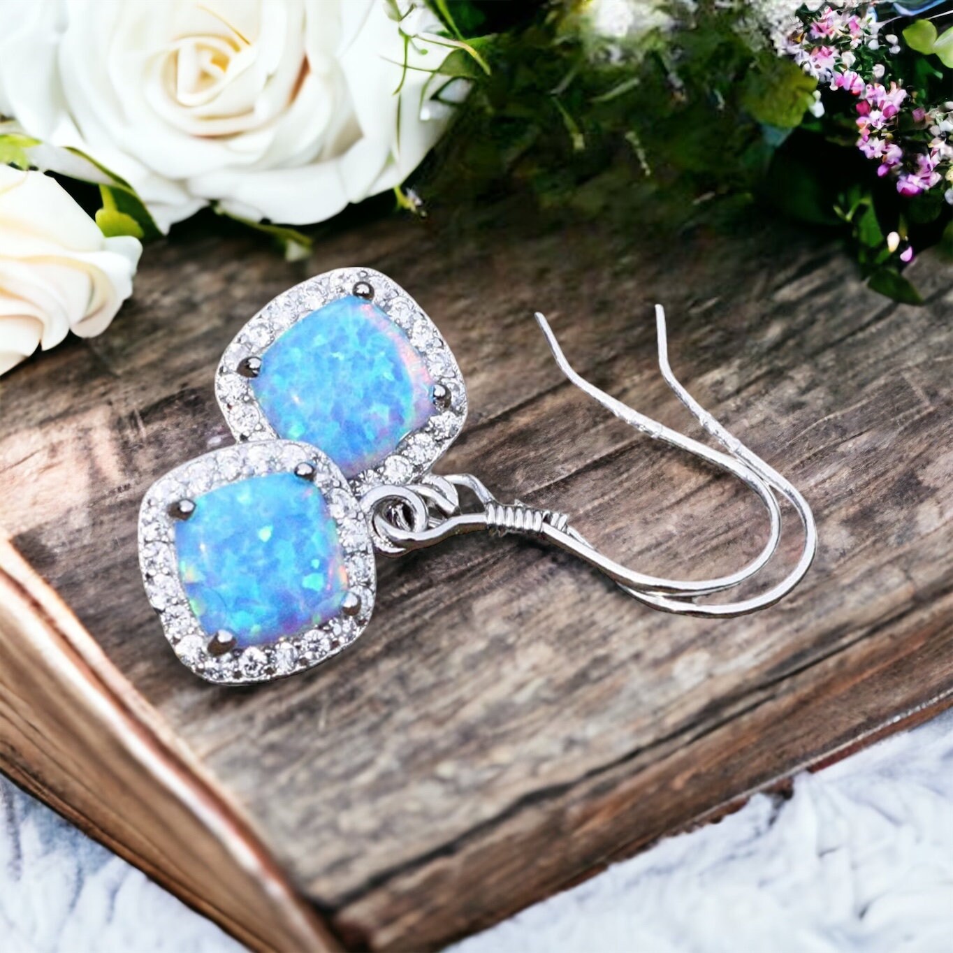 Unisex in argento sterling 925 orecchini blu opale orecchini con foro Non orecch