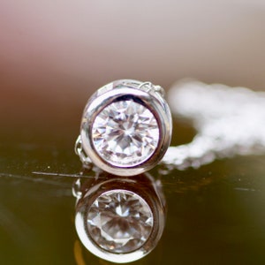 Ready to Ship 1 Carat Moissanite Pendant Bezel Set Sterling Silver 925 , Top Grade VVS D Colour