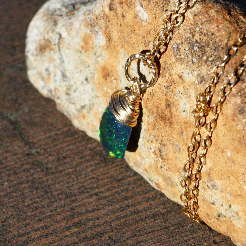 14th 34th Anniversary Black Opal Pendant 14K Yellow Gold Filled October Birthstone