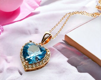 Lab Made Light London Blue Topaz Heart Pendant 18K Rose Gold Vermeil