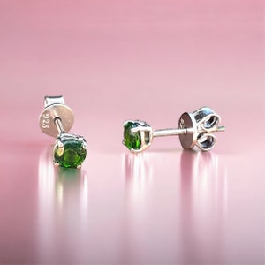 Beautiful Small 5mm Natural Chrome Diopside Earrings Sterling Silver 925 , Gift of Love