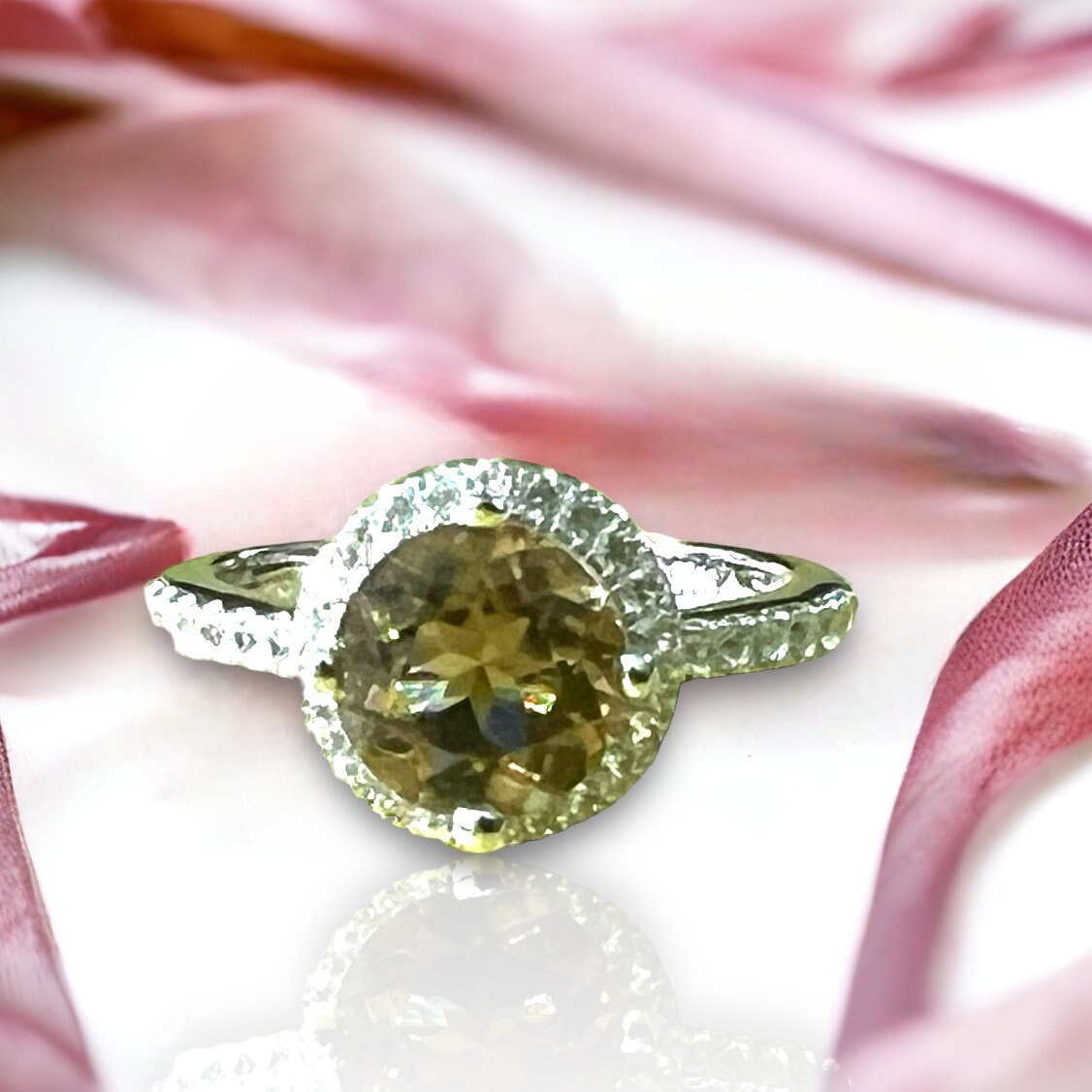 Gorgeous Turkish Diaspore Ring Sterling Silver 925 in a Halo Setting, Clearance Sale