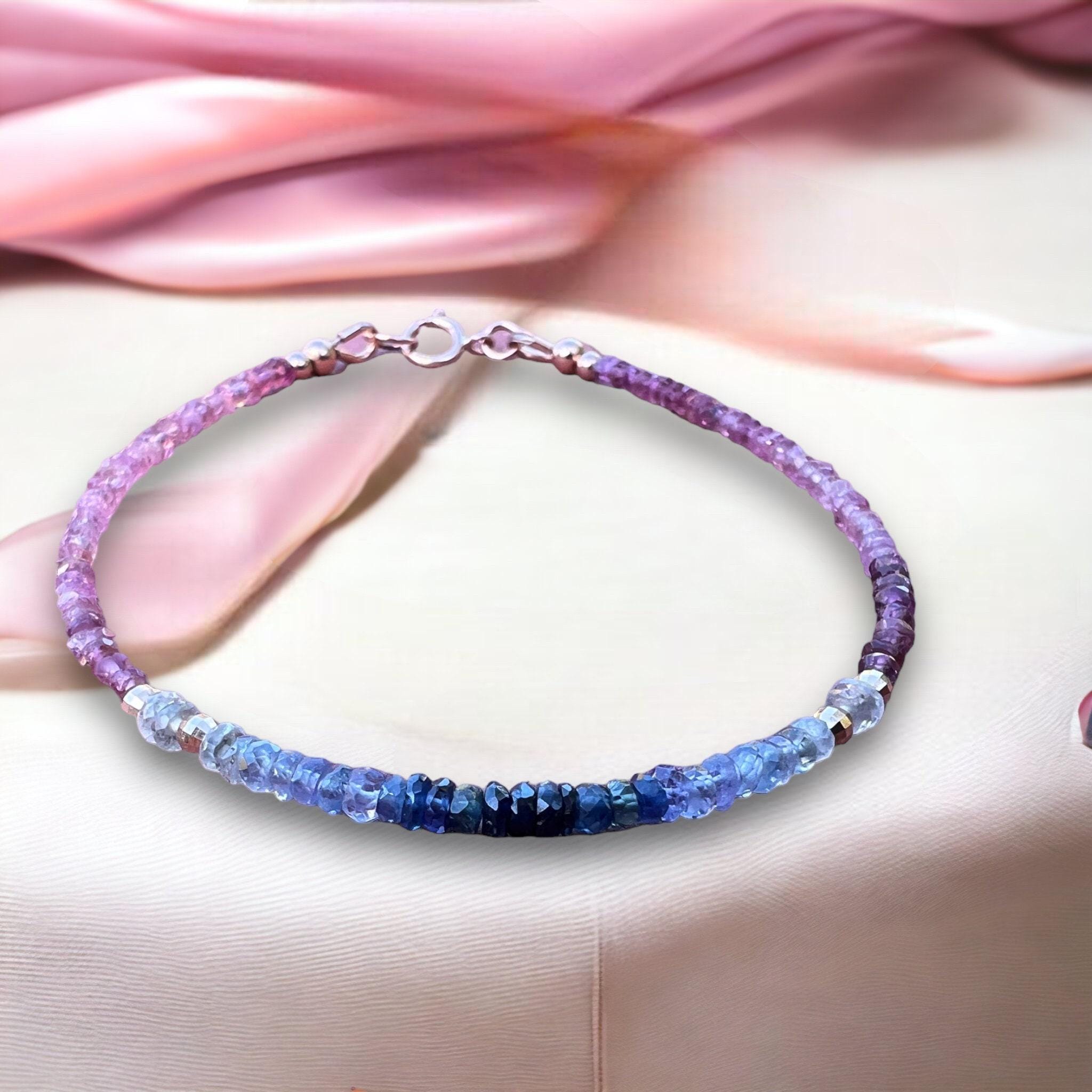 美しい14Kローズゴールド天然ピンクトルマリン、オンブレサファイア