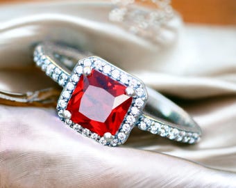 Ruby Ring Handcrafted Sterling Silver 925 , July Birthstone , 40th Anniversary