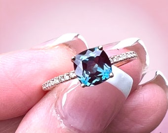 Gorgeous Alexandrite Ring Solid 14K White Gold , June Birthstone