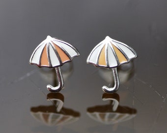 Tiny Enamel Umbrella Earrings Sterling Silver 925 , Rainy Day Vancouver Studs , Inspirational Jewelry