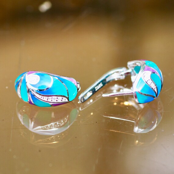 Orecchini A Cerchio Grandi Leggeri Con Smalto Verde - 80mm - Colore Argento/Rodiato