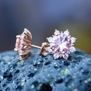 Lab Made Morganite Earrings Rose Gold , Large Studs , from Canada