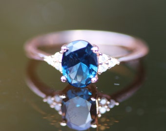 London Blue Topaz Ring, Rose Gold Vermeil, December Birthstone