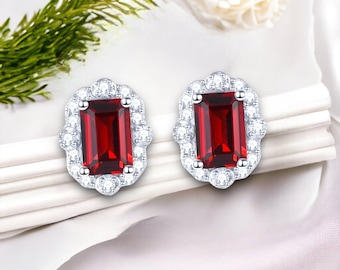 Pendientes de granate rodolita natural hechos a mano en plata de ley 925, piedra natal de enero.